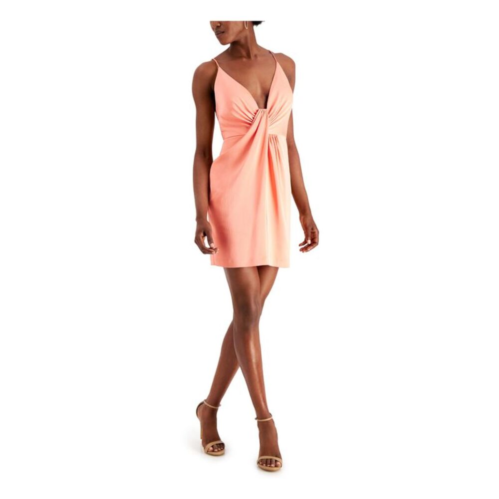 AIDAN AIDAN MATTOX Womens Coral Plunging Neckline With Twisted D Short Dress 8